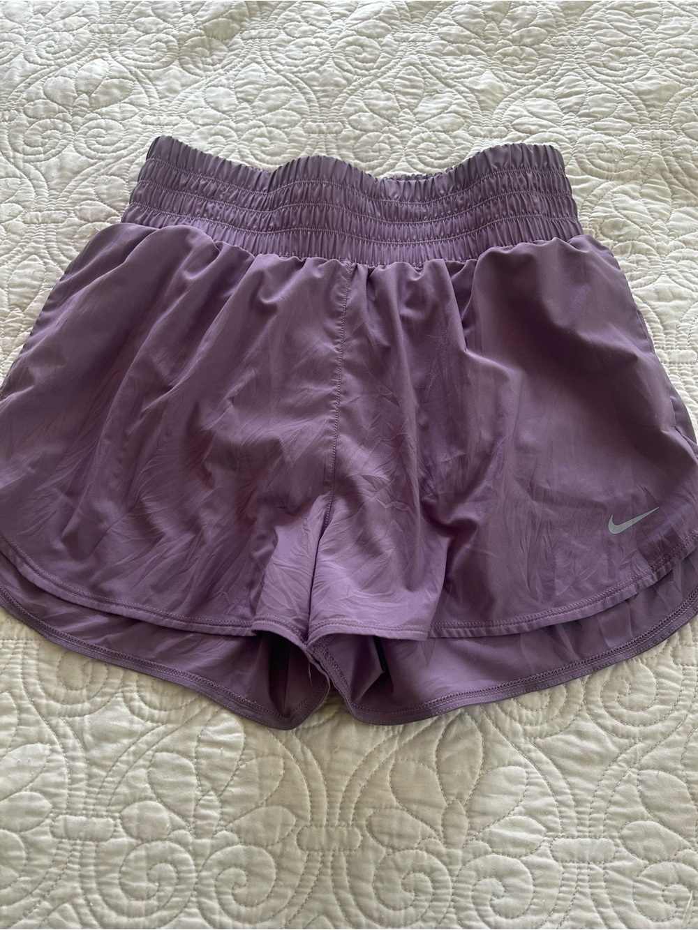 Nike Women's Purple Athletic Running Shorts with Smocked Waistband